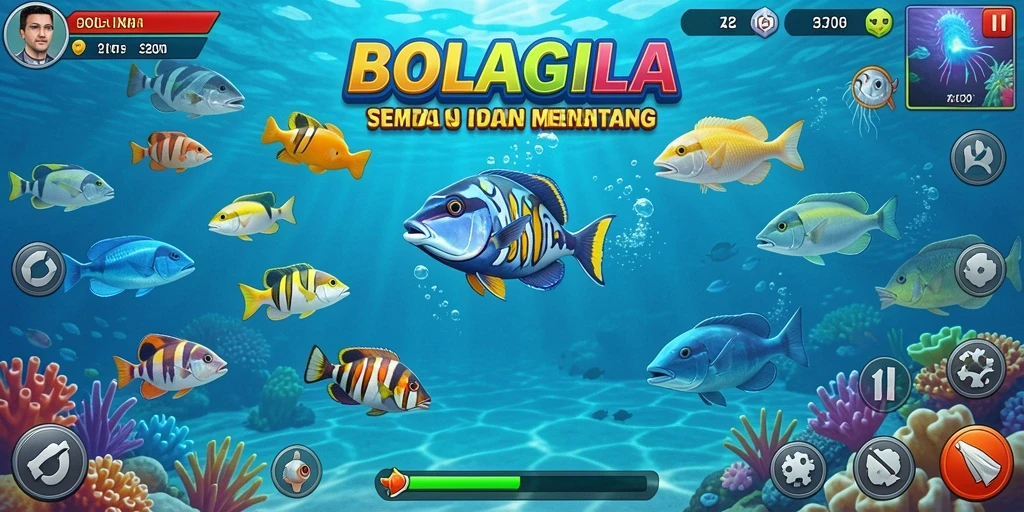 Tampilan gameplay seru di BOLAGILA saat menangkap ikan.