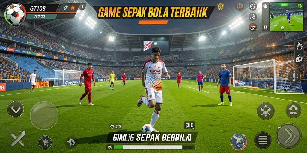 Gameplay GT108 yang seru dan realistis dalam pertandingan sepak bola.