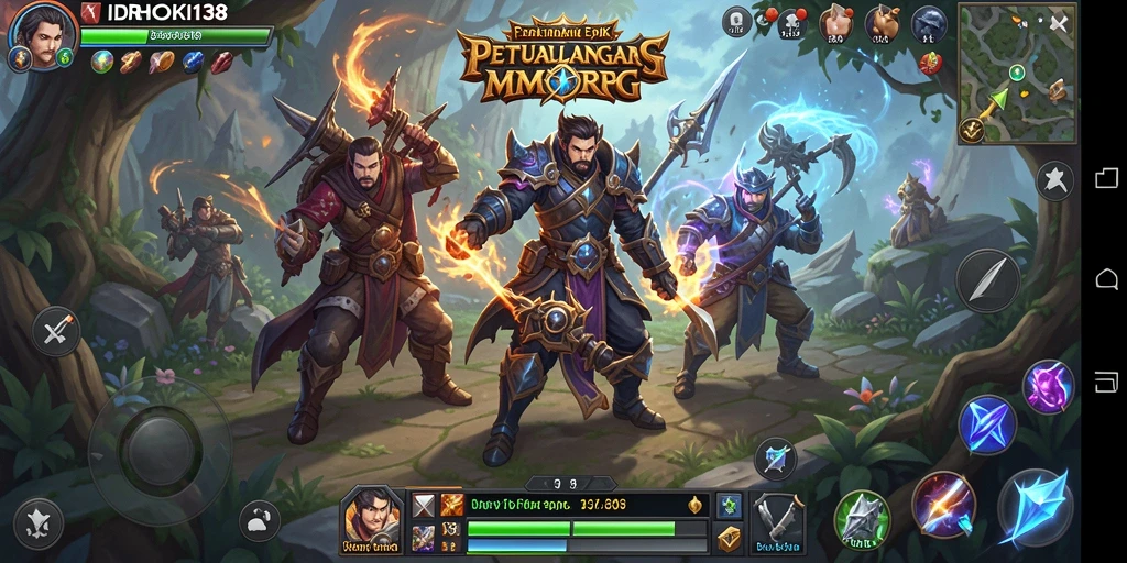 Screenshot utama IDRHOKI138 menampilkan pertarungan epik di dunia fantasi.