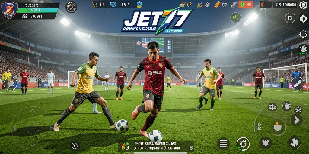 Tampilan gameplay JET77 menampilkan aksi nyata di lapangan sepak bola.