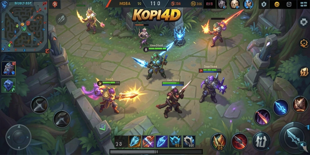 Tampilan gameplay seru dari KOPI4D dalam aksi pertempuran MOBA.
