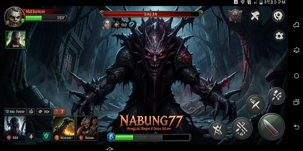 Screenshot NABUNG77 yang menggambarkan suasana menyeramkan dan gameplay yang menegangkan.